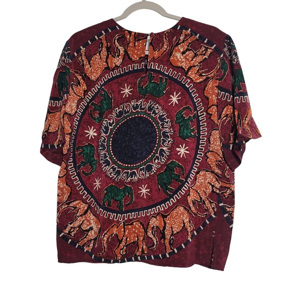 Nordstrom Gallery Multicolored Keyhole Back Short Sleeve Silk Top Size Medium - Picture 3 of 7